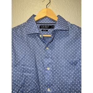 Ralph Lauren Black Label Mens 16 34/35 Blue and white Classic Fit Dress Shirt